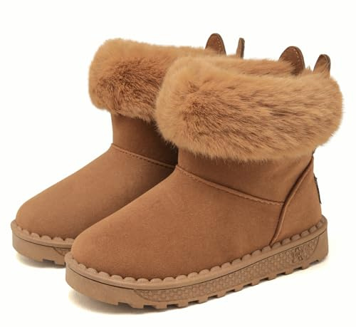 SMajong Enfant Bottes de Neige Fille Bottes d'hiver Antidérapant Garçon Chaud Doublé Bottines Chaussures Marron 26 EU = Étiquettes 27