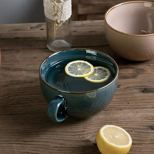 Kaffeetasse Groß Becher Tasse, 700 ml Keramik Suppentassen, Porzellan Müslischalen mit Henkel, Tee Tasse Müsli Salat Schale Schüssel, Geschenke Kaffeetasse (A)
