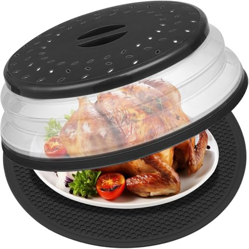 MAGJIUKE Copertura e tappetino per alimenti per microonde, 30,5 cm, grande, pieghevole, paraschizzi, coperchio e tappetino rotondo in silicone da cucina