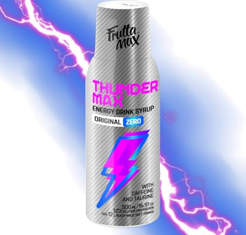 FruttaMax Energy Drink Syrup – Fizzy Caffeinated Syrup - NO Sugar | Soda Maker Compatible, Great for Active Lifestyle 500ml - ThunderMax ZERO