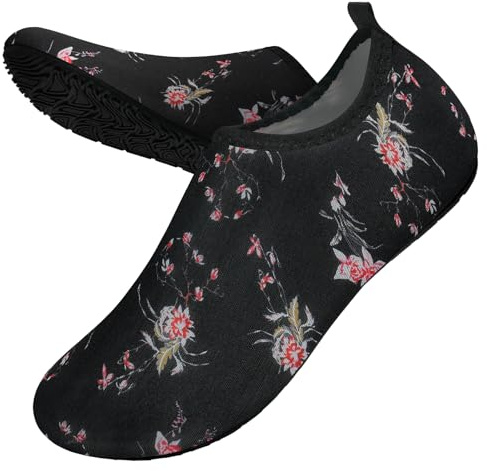 Swim Water Shoes Aqua Socks Barefoot for Sea Beach Swimming Shoes Pool Ladies Women Mens Pink Flower 4.5/5.5 UK
