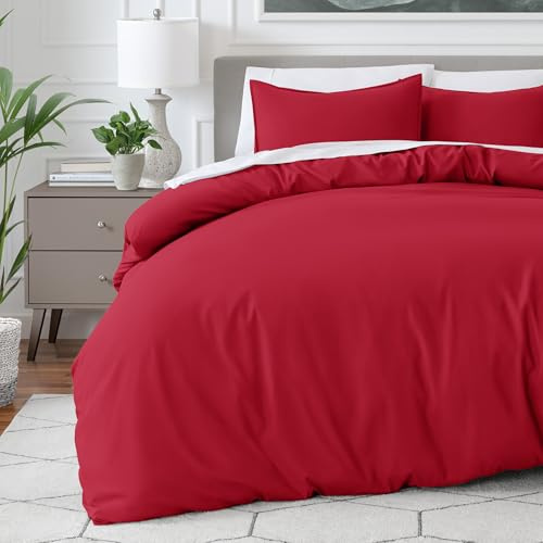 Bare Home Duvet Cover Set Super King Size - Premium 1800 Ultra-Soft Duvet Cover Set - Lightweight - Cooling Duvet Cover - Bed Duvet Cover with 2 Pillowcases (Super King, Red)