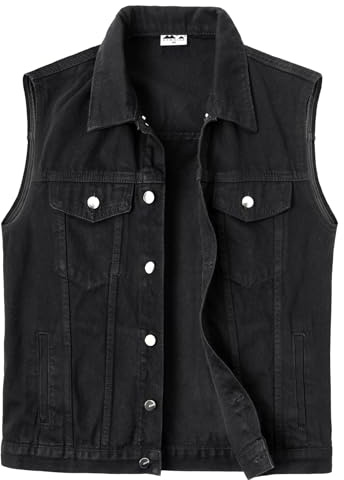 KTWOLEN Men's Denim Vest Buttons Casual Motorcycle Jeans Vest Cowboy Biker Gilet Outwear Trucker Vest Sleeveless Jeans Jackets