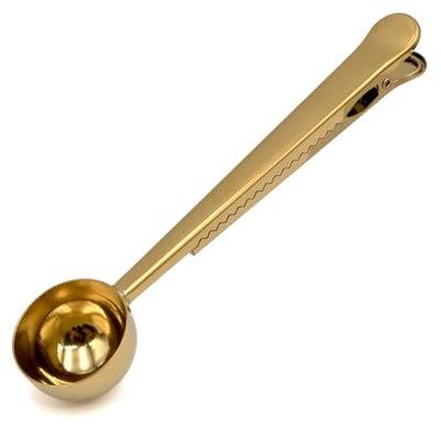 LICQIC Coffee Scoop with Bag Clip, for Sealing and Measuring Coffee, Stainless Steel, 1 Pcs Gold