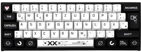 JSJT Deutsches Tastenkappen XDA Profil Schwarz und Weiß Tastenkappe 129 Tasten Thema Tastenkappe PBT Tastenkappen für ANSI/ISO Layout Cherry MX Switch Mechanische Tastaturen