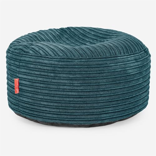 Lounge Pug Gros Pouf Rond Repose-Pieds en Velours Côtelé, Pouf Pratique pour Salon, Chambre, Tabouret de canapé, Bleu Canard