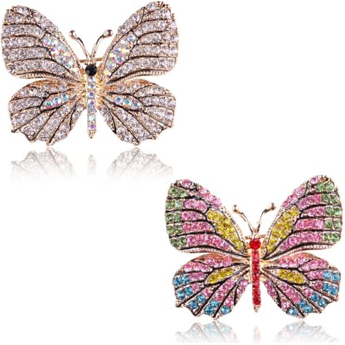 EAVUYIS 2 Stück Brosche, Retro Schmetterling Brosche Strass Brosche Damenschal