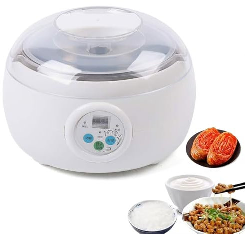 YOKIKIYO Yogurtiera Automatica, Fermentatore per Natto da 1,5 Litri con Controllo Costante della Temperatura, Timer, Fermentatore con Vaso Interno in Acciaio Inossidabile a 3 Funzioni, per Yogurt