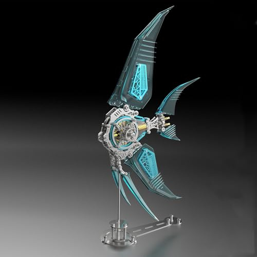 Metalkitor 3D-metallpussel för vuxna – ängelfiskmodellsats med magnetiska kontrolllampor – steampunk gör-det-själv-prydnad – montering hjärngymnastik – 529 st (blå)