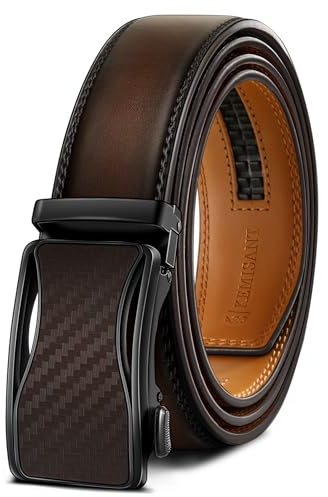 KEMISANT Cintura Uomo, Cintura Pelle Uomo Cricchetto Automatica Fibbia 35mm,Trim Regolabile per Adattars(Marrone scuro,120cm/34-40 vita regolabile)