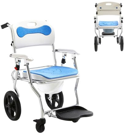 Sedia a rotelle da Toilette Pieghevole per Doccia, Sedia da Toilette Mobile per Doccia con Ruote bloccabili, Trasporto Accanto alla Sedia da Toilette per Anziani