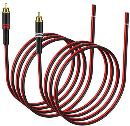 J&D RCA auf Lautsprecherdraht-Adapter, 2er Pack 20AWG 2 m, RCA Male Stecker zu freiem Drahtverbinder Adapter für Lautsprecherkabelreparaturen, kompatibel mit Verstärkern, AV-Receivern