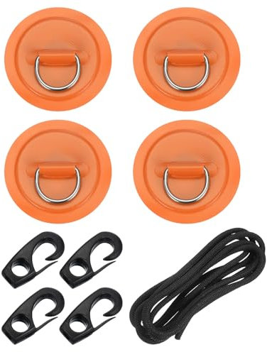 PATIKIL Parche De Anilla D, 4 Pcs Anilla D De Acero Inoxidable Parche De PVC Sin Pegamento Incluye Cuerdas Elásticas De 8.2 Pies Y Ganchos Paddle Board Canoa Tabla De Surf, Naranja