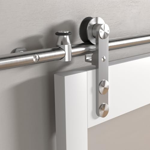SOTECH Edelstahl Schiebetüren Set MANSION (seitlich anschraubbar) bis 80 kg Türgewicht, max. 1000 mm Türbreite und 30-40 mm Türstärke, Scheunentor-Beschlag mit Türstopper & Bodenführung für Holztüren