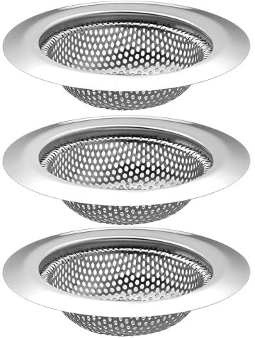 3 PCS Colador de Fregadero de Cocina, Rejilla Desague Ducha, Colador de Fregadero de Acero Inoxidable, Recogedor de Pelo para Ducha y Bañera, Diseño Antiobstrucción para un Drenaje Eficiente
