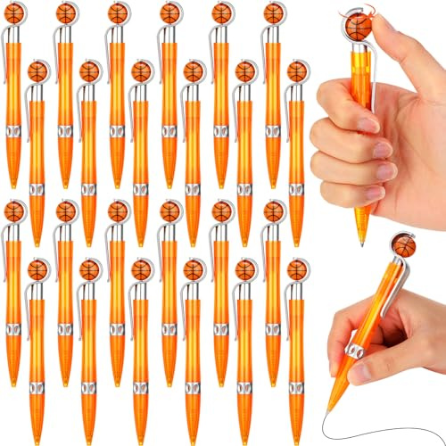 24 penne a sfera a tema pallacanestro color arancio, strumenti da scrittura per feste scolastiche, ufficio e bomboniere a tema pallacanestro