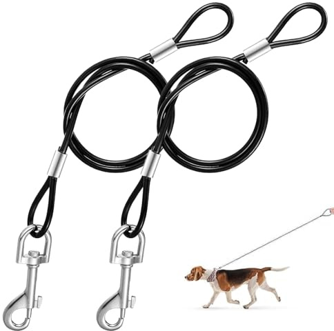 Omnikryp 2 Pezzi Guinzaglio per Cani, 60 cm Guinzaglio Addestramento per Cani Acciaio, Lunghina per Cane con Moschettone, per Piccoli, Medi e Grandi, per Allenamento, Passeggiate e Attività Outdoor