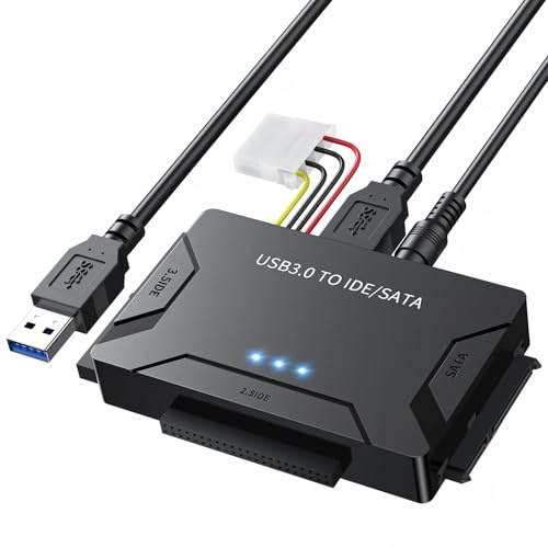 POSUGEAR USB 3.0 to IDE and SATA Adapter, Hard Drive Adapter Cable Universal for 2.5/3.5 inch HDD/SSD Hard Drive Disk, Hard Drive Reader with 12V/2A Power Adapter