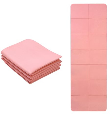 Vikbar yogamatta, halkfri bärbar fitnessmatta, gymnastikmatta halkfri lätt TPE, sport reseyogamatta för resor, pilates, yoga, fitness, sport 183 x 61 x 0,4 cm, läderrosa