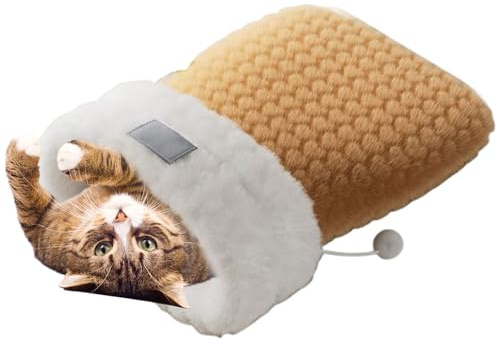 JINGLING Sac De Couchage pour Chat - Coussin Chauffant en Peluche d'hiver Sac pour Animaux | pour Chat en Peluche Douce,pour Intérieur Maison Voyage Voiture Camping Jeu Repos Câlinerie