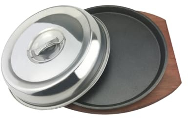 Toyvian Plaque Teppanyaki Non-adhésive avec Plateau Bois pour Barbecue Poêle Grill Ronde Fer pour Steak et Cuisson Induction Réunion Amicale et Famille