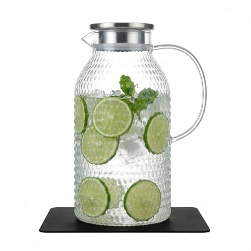 ZHUNZOOEN Glass Pitcher with Lid,3 Liter 101oz Glass Water Pitcher, Iced Tea Pitcher, Cold/Hot water jug,Large Jug for Coffee, Juice and Homemade Beverage（Free anti-scratch pad）