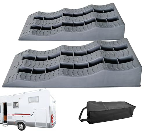 Utjämningsblock för husbilar och bilar - PP 24 x 82 x 47 cm, set med 2 halkskydd, 3-stegs utjämningshjälp - resetrailer | Stabila och bärbara hjulkilar för camping