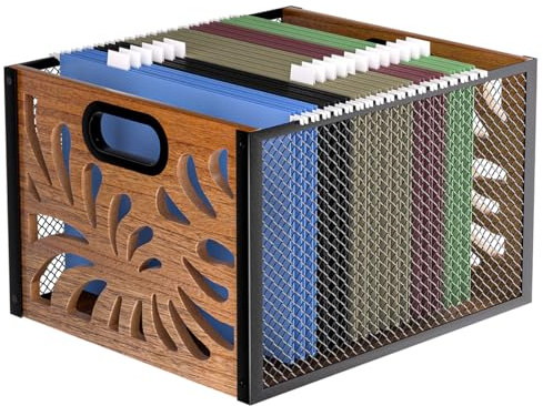 handrong Wood File Box,Hanging File Folder Organizer for Letter & A4 Size,Decorative Desk Files Organizer Box Bin,Portable Hanging File Storage Boxes,Desktop Files Organizer for Home Office Cabinet