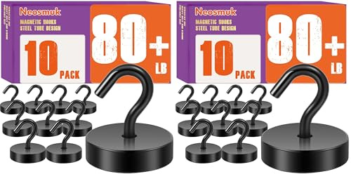 Neosmuk Magnetic Hooks, Cruise Ship Essentials, 80lb+ Heavy Duty Magnetic Hooks for Cruise Cabins, Refrigerator, Grill, Hanging, and Travel | Extra Strong Must-Haves Magnet Hook,Black (Pack of 2)