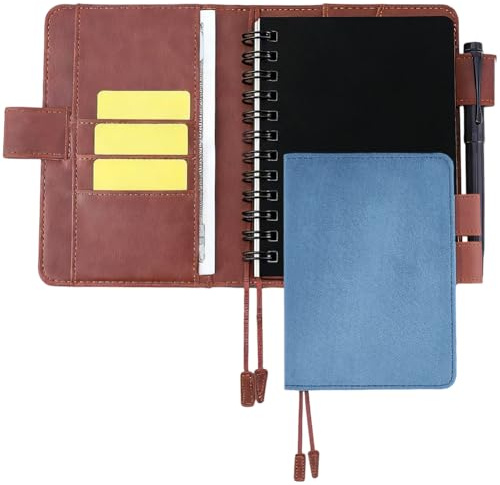 CRASPIRE A6 Velvet Notebook Cover 4.5 x 6.6 Inch Mist Blue Planner Book Sleeve with Card Slots PU Leather Envelope Folder Business Briefcase Reusable Leather Portfolio Organizer for Book Lover Gifts