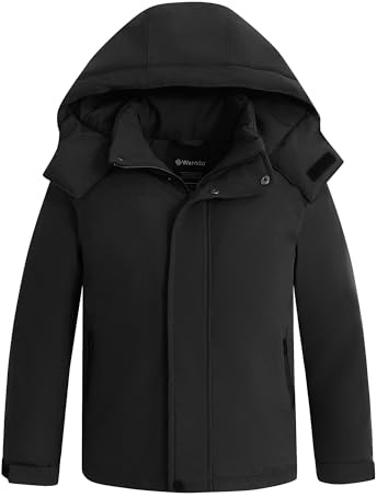 wantdo Boys Winter Coat Waterproof Windbreaker Snow Ski Jacket Snowboarding Warm Thick Kids Coats Black Size 8