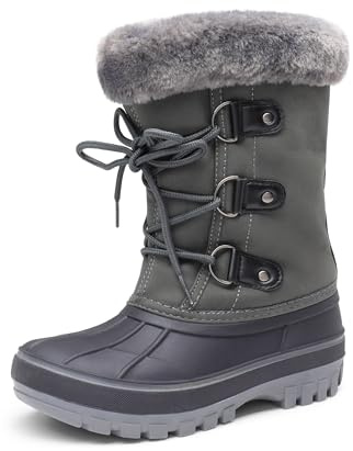 DREAM PAIRS Bambini Ragazza Stivali da Neve Inverno Stivaletti Impermeabile Antiscivolo Caloroso Stivali Ragazzino,Size 32,Grigio,Forester