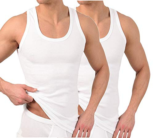 BestSale247 - Canottiera intima classica da uomo, a coste sottili, 100% cotone, confezione da 2 o 4 pezzi, colore: Bianco/Nero/Grigio melange Bianco / 2 pezzi. Large