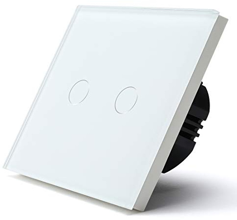 BSEED Touch Light Switch,Standard Touch Sensitive Bathroom Switchs,Tempered Glass Panel with LED Backlight, No Neutral Wire Needed,2 Gang 1 Way,White 86mm