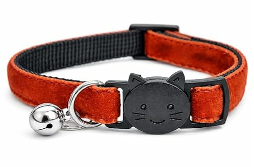 Velvet Cat Collars with Bell | Quick Safety Release Breakaway Buckle | Handmade in the UK | Available in Cat & Kitten Size | Rusty Red Velvet