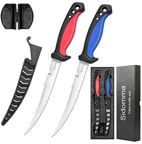 Sidomma 2 pcs Fishing Fillet Knife Set Stainless Steel 6.5 Inch Pro Fish Knife for Filleting, Fishing Gear, Fishing Tool Set, Fishing Sccessories Gifts for Men