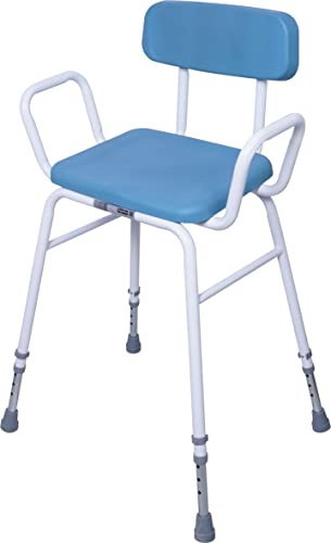 Aidapt Multi Use Perching Stool Comfy, Wipe Clean PU Seat.Height Adjustable with Arms, Padded Backrest.Non-Slip Ferrules,Safety,Elderly,Recovery from Hip Surgery.Delivered Assembled,NO TOOLS REQUIRED