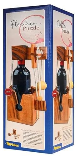 Philos 5519 - Flaschenpuzzle, Flaschensafe, Holzpuzzle für Erwachsene, Knobelspie, Geduldspiel, Samena Holz