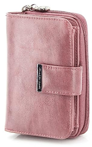 ekavale Kompakte Damen Geldbörse, Portemonnaie-Damen, mittelgroß, Kunstleder (Rose)