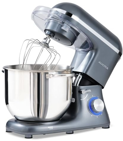 Aucma Stand Mixer, Large Food Mixer with 7.5L Bowl for Family Baking, 1400W | 6 Speeds & Pulse, Electric Kitchen Mixer with Dough Hook, Whisk & Beater for Cake, Bread & Pizza Dough, Quiet Operation(Grey)