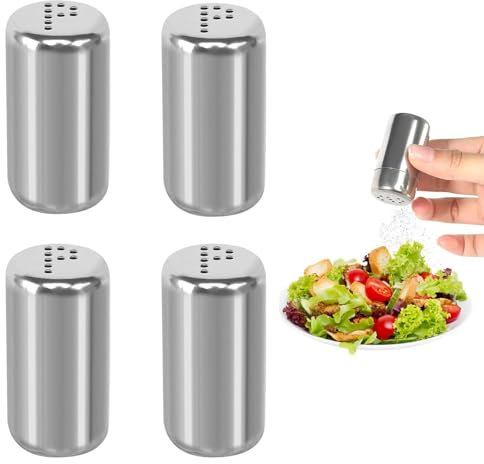 Bkemkri 4 Pièces Mini Salieres et Poivrieres, Saliere en Acier Inoxydable Avec Trous, Poivrières de Barbecue, Poivrières Portables pour Pique-Niques, Bouteille D'assaisonnement, pour Cuisine, Barbecue