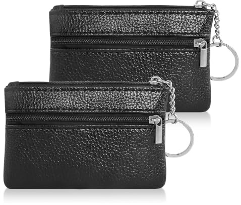 NCZCDZSW 2 Stück Schlüsseltasche Leder Mini Geldbörse Damen Schlüsseletui Klein Verschleißfest PU Schlüsselmäppchen mit Reißverschluss Mini Portemonnaie Schwarz Autoschlüssel Tasche für Damen Herren