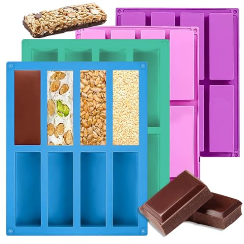 4 Stück Müsliriegel Backform Silikon, 8 Mulden Schokoladenform Riegel Formen, Müsliriegel form Silikonform für Zur Herstellung von Schokoriegeln Muffins Brownies und Käsekuchen