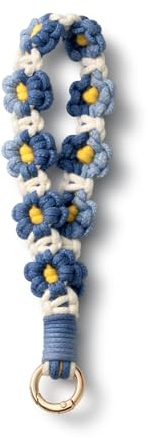 AOKSUNOVA Schlüsselanhänger Makramee Blume Blau Schlüsselanhänger Band für Damen Schlüsselbund Kurz