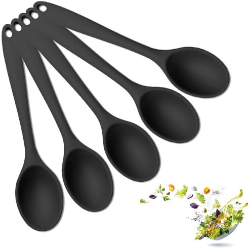 Silicone Spoons, 5PCS Silicone Mixing Spoon, 27cm Long Heat Resistant Cooking Spoons Cooking Utensils Stirring Scooping Mixing Food Grade Serving Soup Spoon