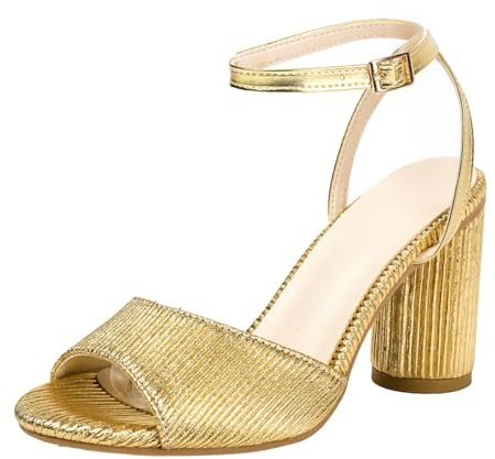 HSyc JRX Sandales à talons hauts pour femme avec talon bloc - Sandales d'été, or, 45 EU