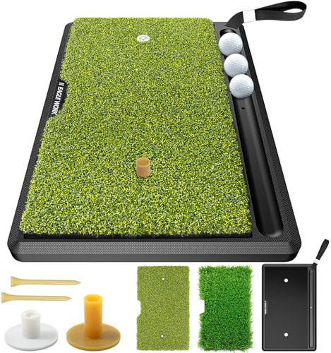 EAGLE WORK 2-in-1 Heavy Duty Golf Hitting Mat with Replaceable Turf, Ball Tray and Non-Slip Rubber Base for Realistic Indoor & Outdoor Golf Practice
