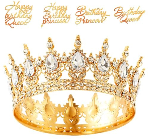 Corona di cristallo vintage per donna ragazza regina principessa corona con 4 decorazioni per torte con diadema glitter per feste di compleanno, Universal, Cristallo lega, Cristallo
