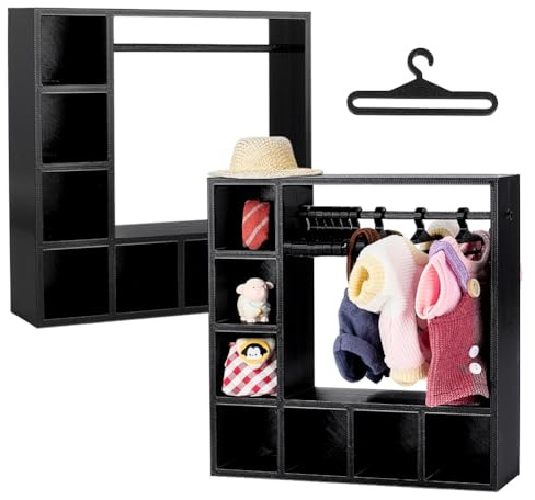UNICRAFTALE 2 Ensembles Armoire Noire pour Vêtements de Poupée avec 20 Cintres Organisateur Miniature Garde Robe Plastique Modèle Micro Paysage Accessoires Maison de Poupée Décoration