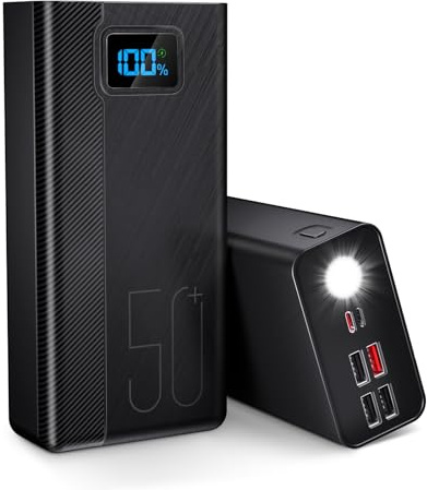 Power Bank 50000mAh：22.5W Batería Externa de Carga rápida con Gran Capacidad y 5 Salidas y 3 entradas MP3 con Cargador portátil